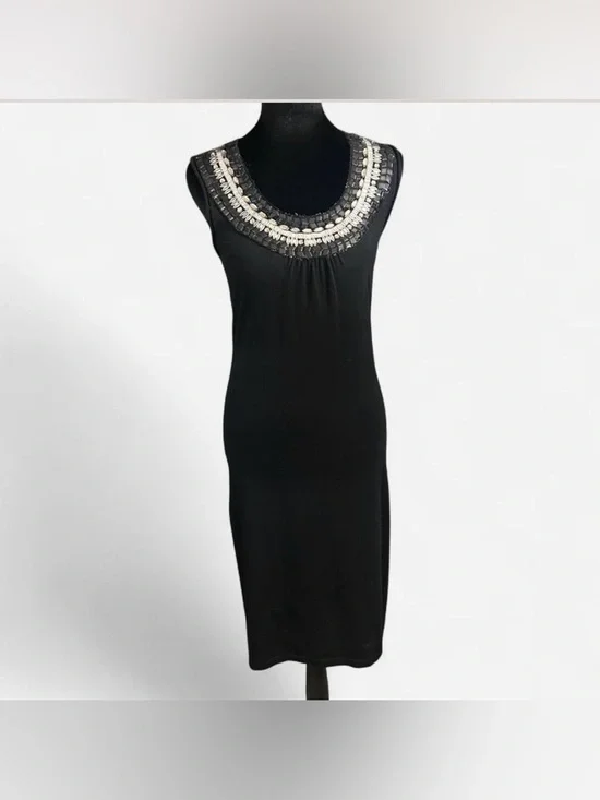 Tory Burch Black Merino Wool Embellished Neck Sheath Dress XS Designer - Picture 2 of 8